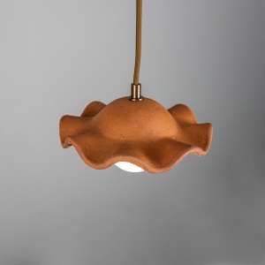 Rivale Pendant Light with Wavy Ceramic Shade, Red Iron
